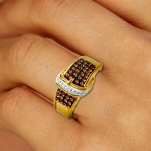SAVVY CIE JEWELS 18K Yellow Gold Plated Italian Bold Crystal Buckle Ring